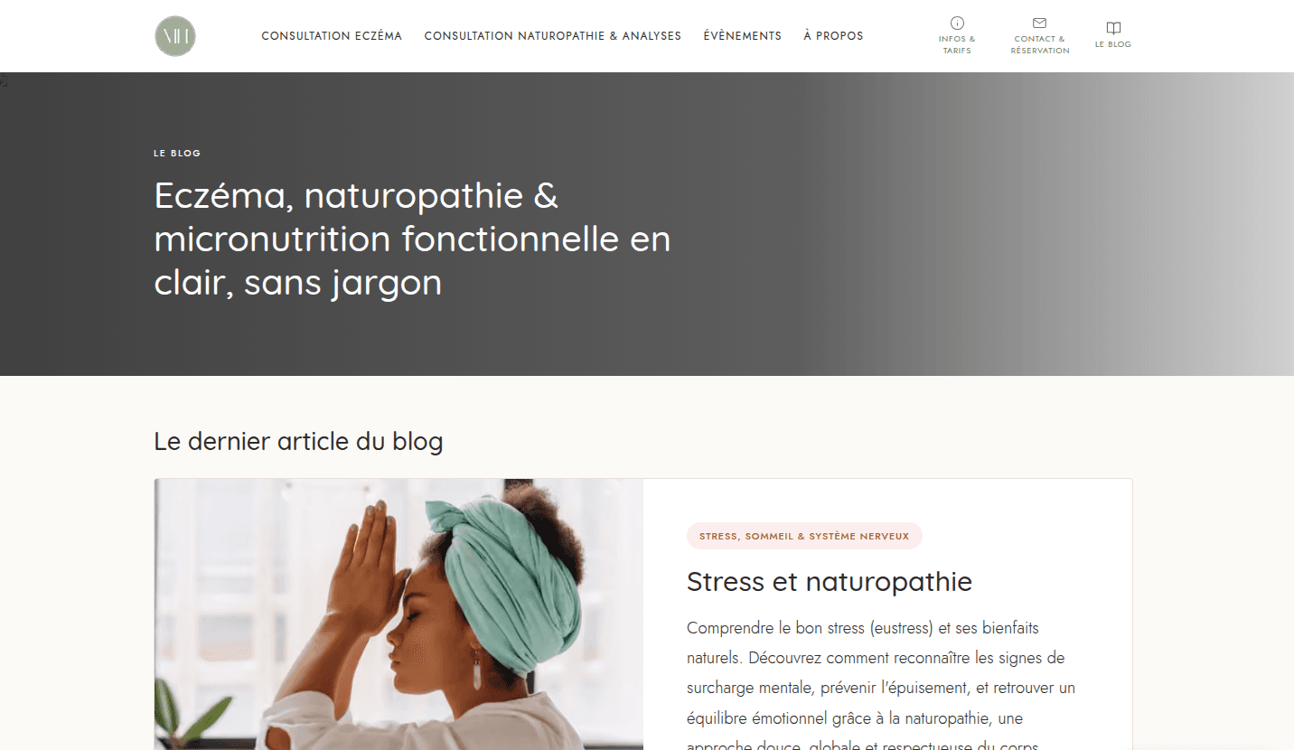 Page blog du site d’une naturopathe, avec ses articles migrés
